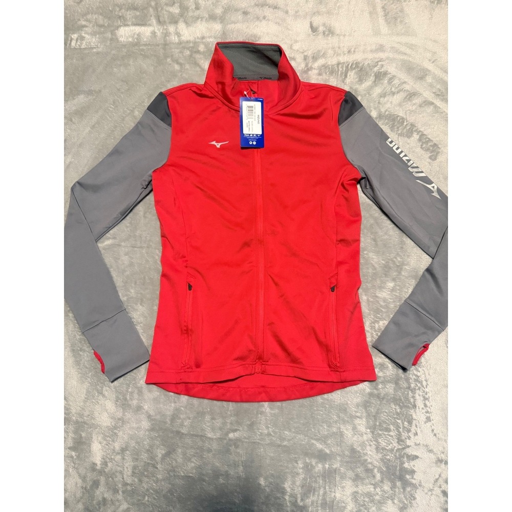 Mizuno Track Jacket Womens XXS Red Grey Performance Full Zip Thumbholes 3121